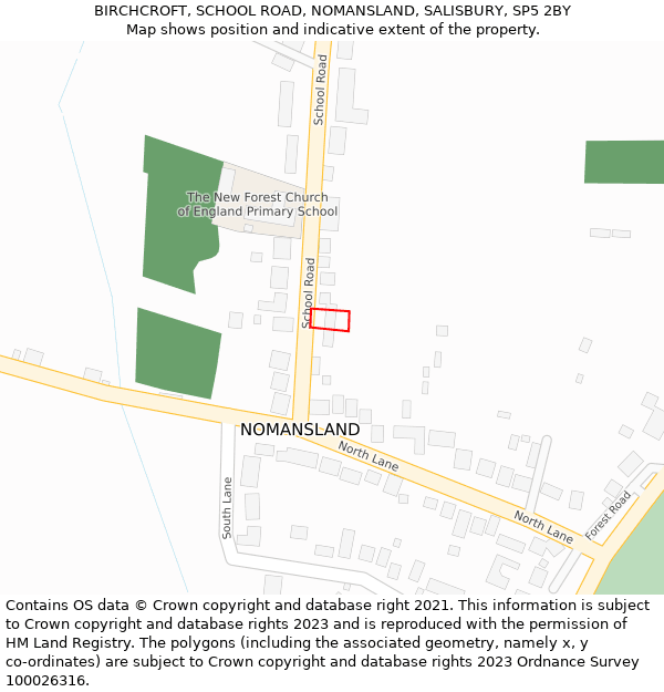 BIRCHCROFT, SCHOOL ROAD, NOMANSLAND, SALISBURY, SP5 2BY: Location map and indicative extent of plot