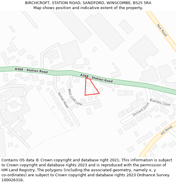 BIRCHCROFT, STATION ROAD, SANDFORD, WINSCOMBE, BS25 5RA: Location map and indicative extent of plot