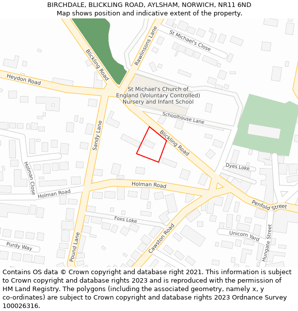 BIRCHDALE, BLICKLING ROAD, AYLSHAM, NORWICH, NR11 6ND: Location map and indicative extent of plot