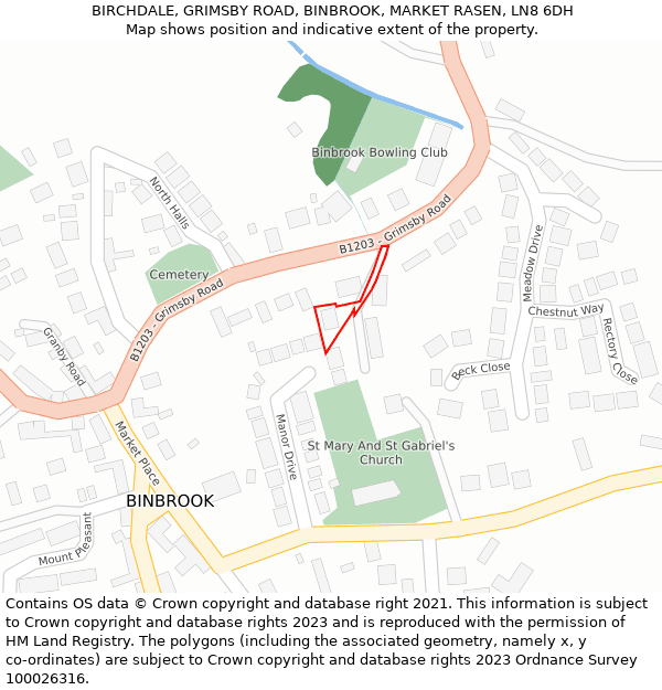 BIRCHDALE, GRIMSBY ROAD, BINBROOK, MARKET RASEN, LN8 6DH: Location map and indicative extent of plot