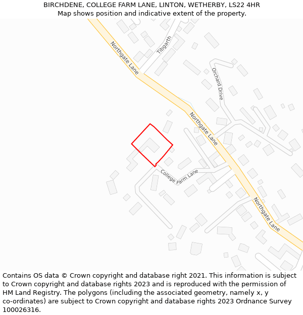 BIRCHDENE, COLLEGE FARM LANE, LINTON, WETHERBY, LS22 4HR: Location map and indicative extent of plot
