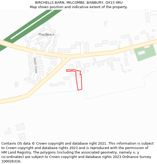 BIRCHELLS BARN, MILCOMBE, BANBURY, OX15 4RU: Location map and indicative extent of plot