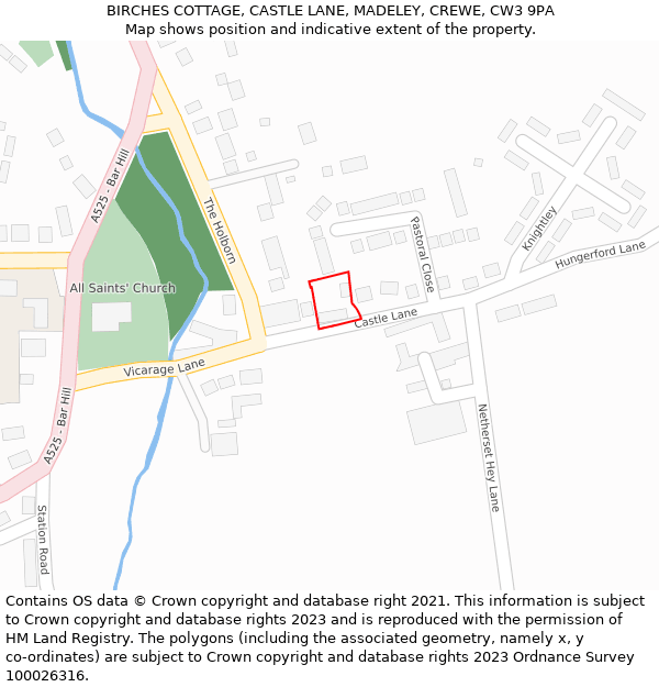 BIRCHES COTTAGE, CASTLE LANE, MADELEY, CREWE, CW3 9PA: Location map and indicative extent of plot