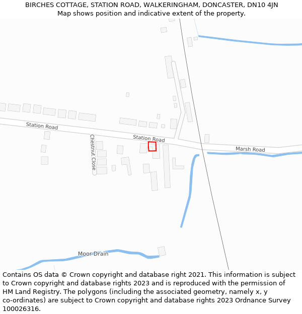 BIRCHES COTTAGE, STATION ROAD, WALKERINGHAM, DONCASTER, DN10 4JN: Location map and indicative extent of plot