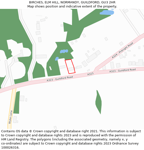 BIRCHES, ELM HILL, NORMANDY, GUILDFORD, GU3 2HR: Location map and indicative extent of plot