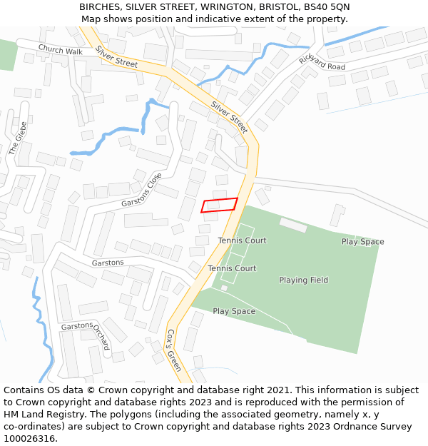 BIRCHES, SILVER STREET, WRINGTON, BRISTOL, BS40 5QN: Location map and indicative extent of plot