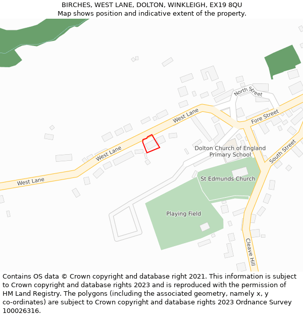 BIRCHES, WEST LANE, DOLTON, WINKLEIGH, EX19 8QU: Location map and indicative extent of plot