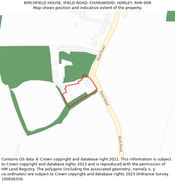 BIRCHFIELD HOUSE, IFIELD ROAD, CHARLWOOD, HORLEY, RH6 0DR: Location map and indicative extent of plot