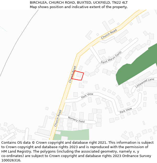 BIRCHLEA, CHURCH ROAD, BUXTED, UCKFIELD, TN22 4LT: Location map and indicative extent of plot