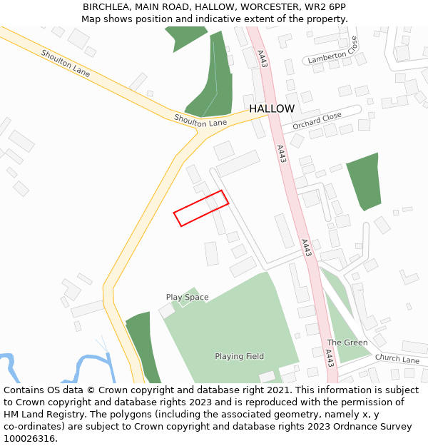 BIRCHLEA, MAIN ROAD, HALLOW, WORCESTER, WR2 6PP: Location map and indicative extent of plot