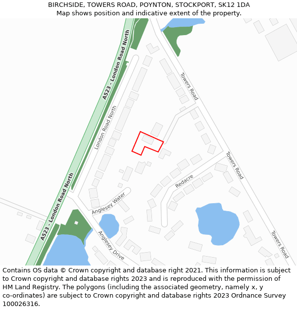 BIRCHSIDE, TOWERS ROAD, POYNTON, STOCKPORT, SK12 1DA: Location map and indicative extent of plot