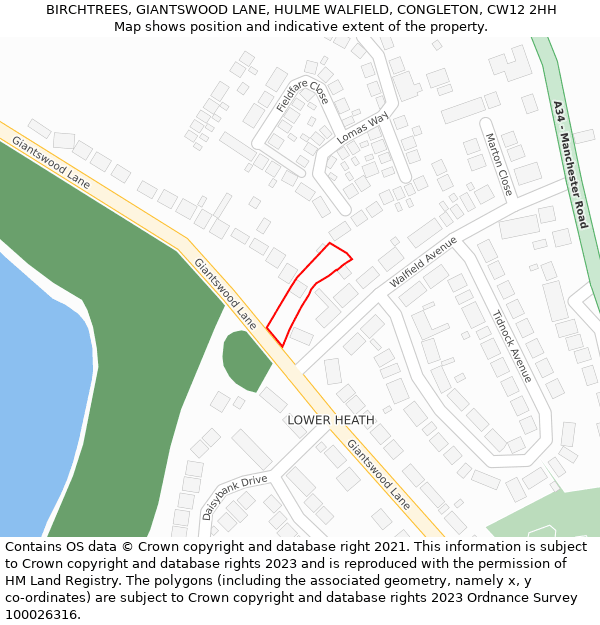 BIRCHTREES, GIANTSWOOD LANE, HULME WALFIELD, CONGLETON, CW12 2HH: Location map and indicative extent of plot