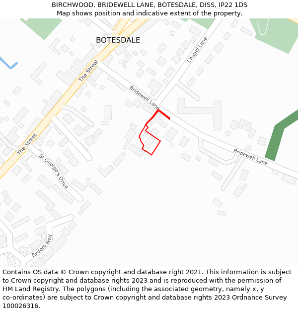 BIRCHWOOD, BRIDEWELL LANE, BOTESDALE, DISS, IP22 1DS: Location map and indicative extent of plot