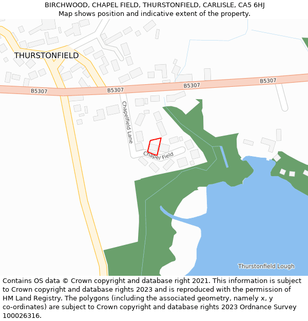 BIRCHWOOD, CHAPEL FIELD, THURSTONFIELD, CARLISLE, CA5 6HJ: Location map and indicative extent of plot