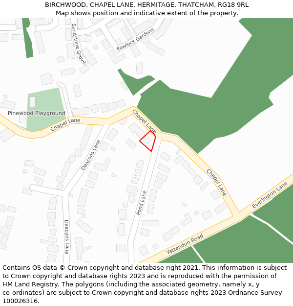 BIRCHWOOD, CHAPEL LANE, HERMITAGE, THATCHAM, RG18 9RL: Location map and indicative extent of plot