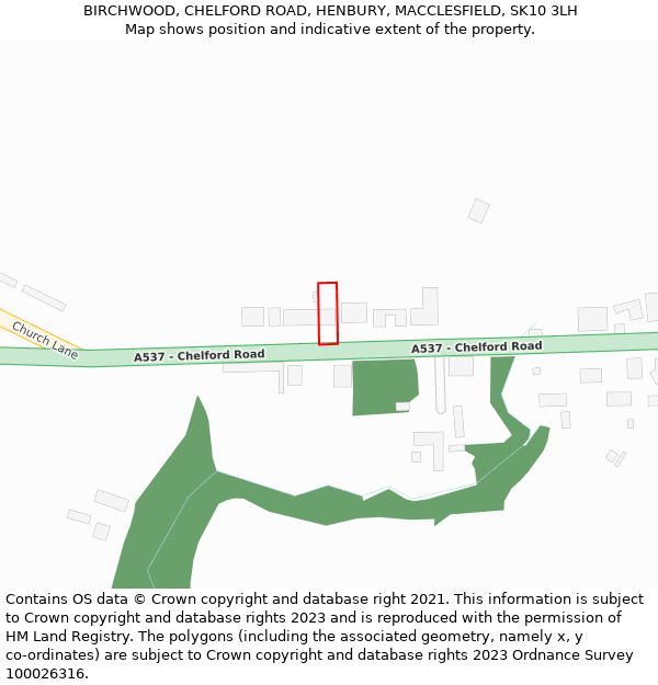 BIRCHWOOD, CHELFORD ROAD, HENBURY, MACCLESFIELD, SK10 3LH: Location map and indicative extent of plot