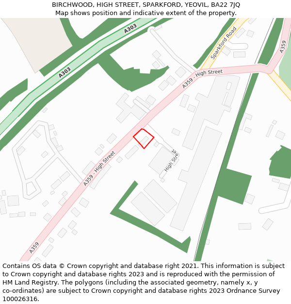 BIRCHWOOD, HIGH STREET, SPARKFORD, YEOVIL, BA22 7JQ: Location map and indicative extent of plot