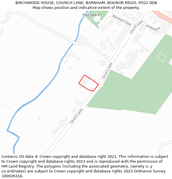 BIRCHWOOD HOUSE, CHURCH LANE, BARNHAM, BOGNOR REGIS, PO22 0DB: Location map and indicative extent of plot
