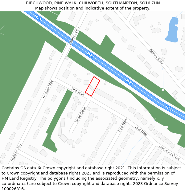 BIRCHWOOD, PINE WALK, CHILWORTH, SOUTHAMPTON, SO16 7HN: Location map and indicative extent of plot