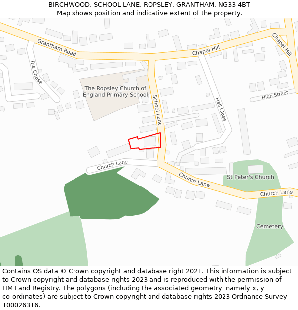 BIRCHWOOD, SCHOOL LANE, ROPSLEY, GRANTHAM, NG33 4BT: Location map and indicative extent of plot