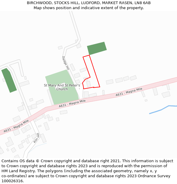 BIRCHWOOD, STOCKS HILL, LUDFORD, MARKET RASEN, LN8 6AB: Location map and indicative extent of plot