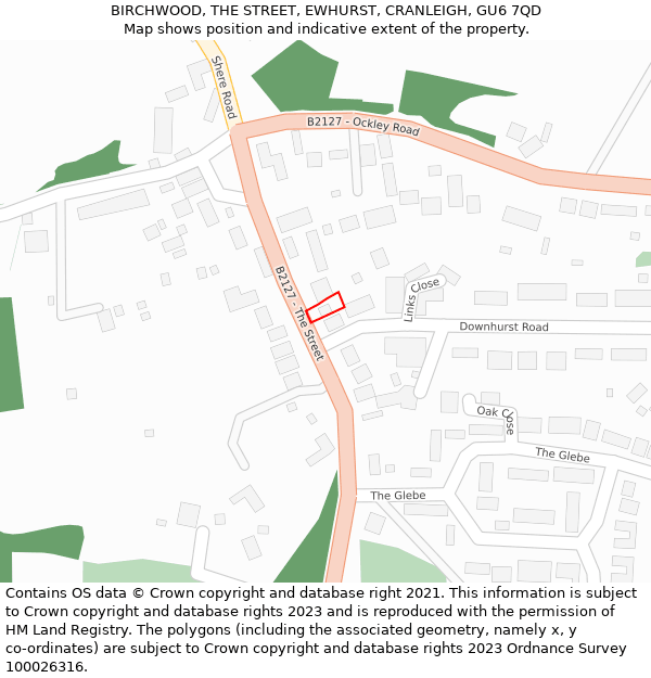 BIRCHWOOD, THE STREET, EWHURST, CRANLEIGH, GU6 7QD: Location map and indicative extent of plot