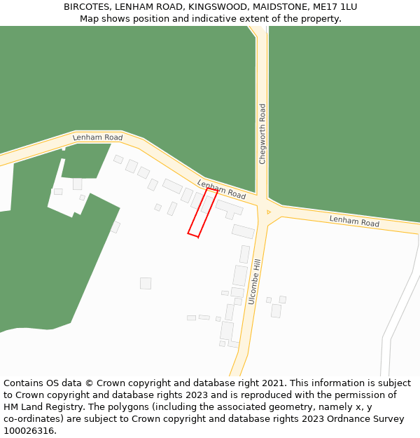 BIRCOTES, LENHAM ROAD, KINGSWOOD, MAIDSTONE, ME17 1LU: Location map and indicative extent of plot