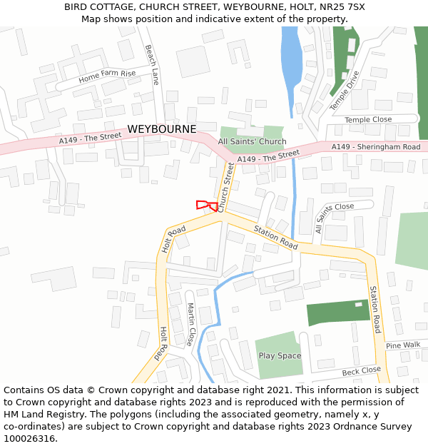 BIRD COTTAGE, CHURCH STREET, WEYBOURNE, HOLT, NR25 7SX: Location map and indicative extent of plot