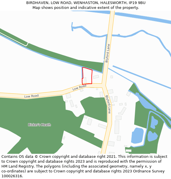 BIRDHAVEN, LOW ROAD, WENHASTON, HALESWORTH, IP19 9BU: Location map and indicative extent of plot