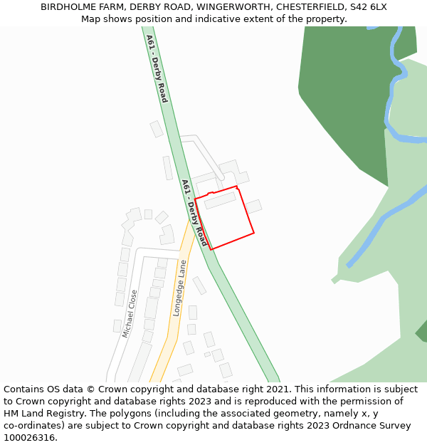 BIRDHOLME FARM, DERBY ROAD, WINGERWORTH, CHESTERFIELD, S42 6LX: Location map and indicative extent of plot