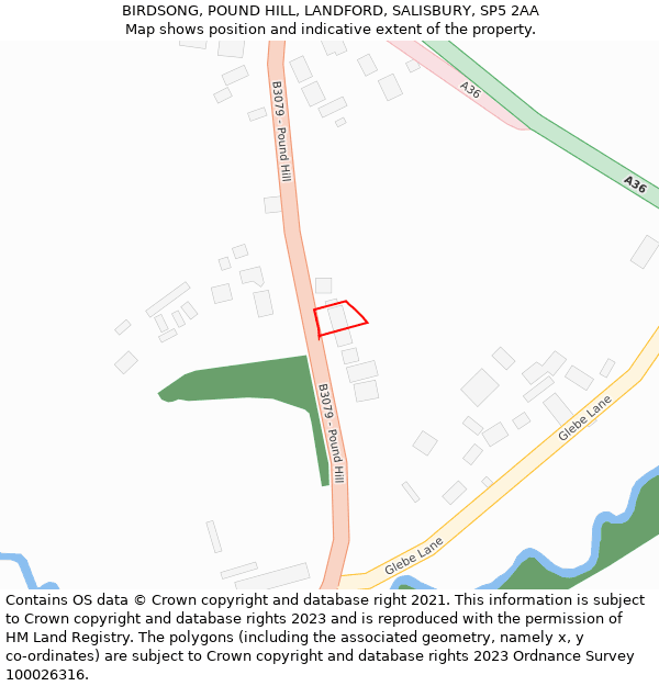 BIRDSONG, POUND HILL, LANDFORD, SALISBURY, SP5 2AA: Location map and indicative extent of plot