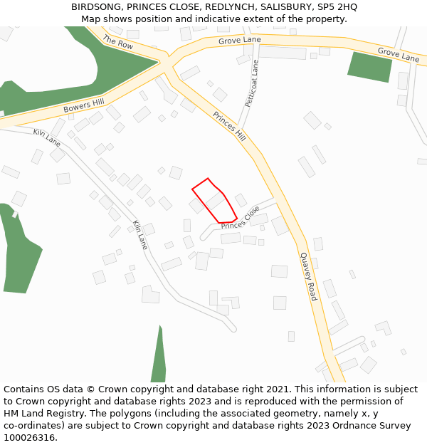 BIRDSONG, PRINCES CLOSE, REDLYNCH, SALISBURY, SP5 2HQ: Location map and indicative extent of plot