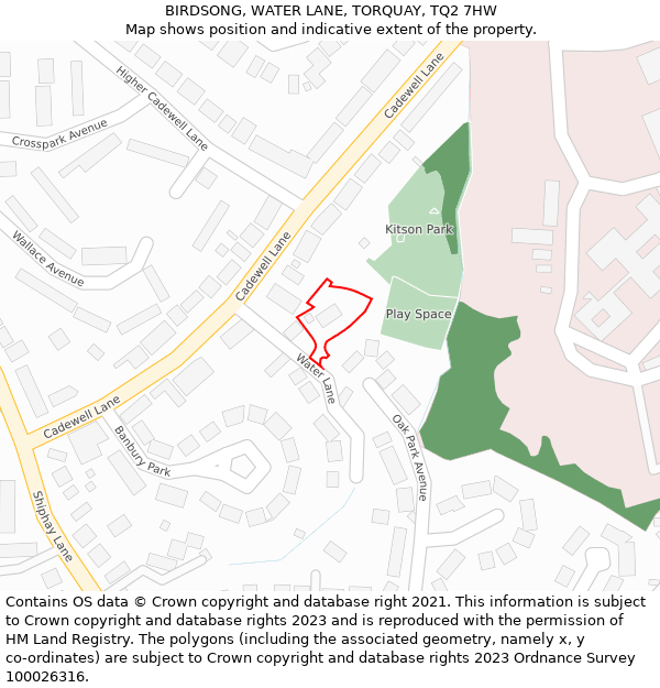BIRDSONG, WATER LANE, TORQUAY, TQ2 7HW: Location map and indicative extent of plot