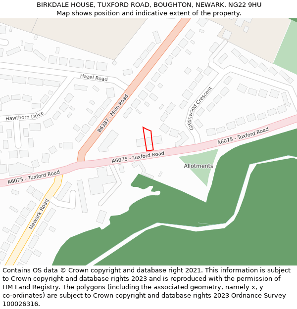 BIRKDALE HOUSE, TUXFORD ROAD, BOUGHTON, NEWARK, NG22 9HU: Location map and indicative extent of plot