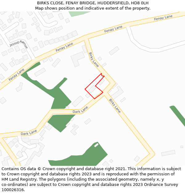 BIRKS CLOSE, FENAY BRIDGE, HUDDERSFIELD, HD8 0LH: Location map and indicative extent of plot