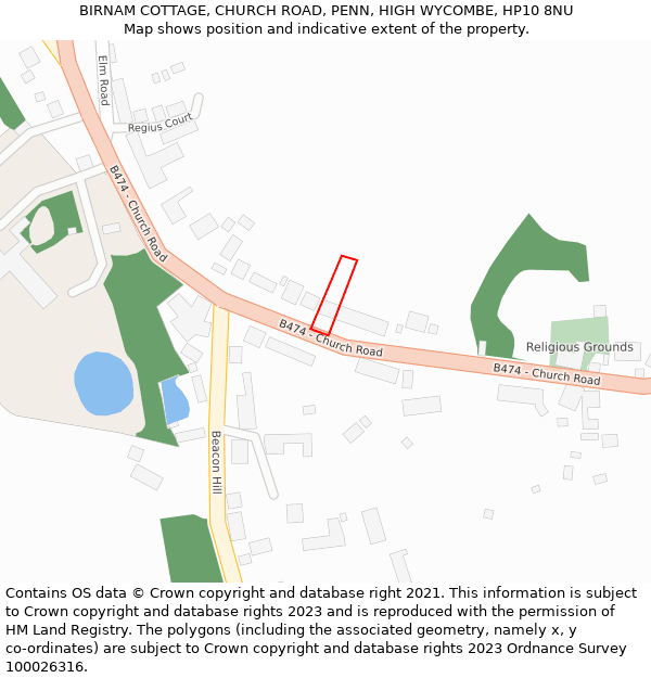 BIRNAM COTTAGE, CHURCH ROAD, PENN, HIGH WYCOMBE, HP10 8NU: Location map and indicative extent of plot