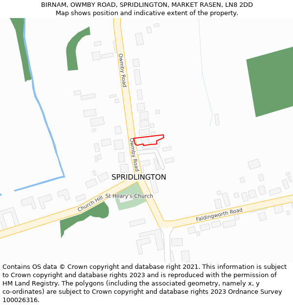 BIRNAM, OWMBY ROAD, SPRIDLINGTON, MARKET RASEN, LN8 2DD: Location map and indicative extent of plot