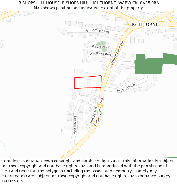 BISHOPS HILL HOUSE, BISHOPS HILL, LIGHTHORNE, WARWICK, CV35 0BA: Location map and indicative extent of plot