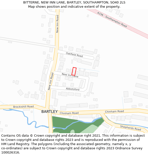 BITTERNE, NEW INN LANE, BARTLEY, SOUTHAMPTON, SO40 2LS: Location map and indicative extent of plot