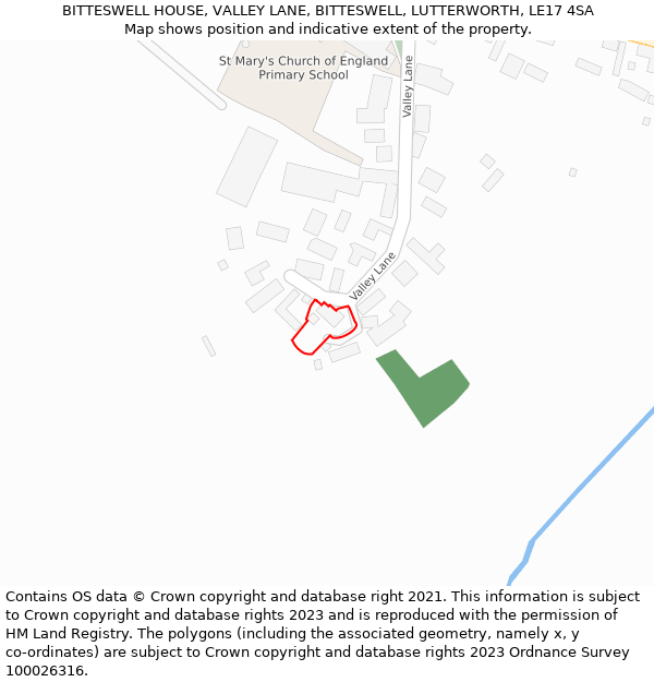 BITTESWELL HOUSE, VALLEY LANE, BITTESWELL, LUTTERWORTH, LE17 4SA: Location map and indicative extent of plot