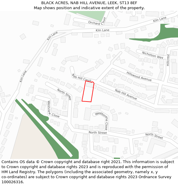 BLACK ACRES, NAB HILL AVENUE, LEEK, ST13 8EF: Location map and indicative extent of plot