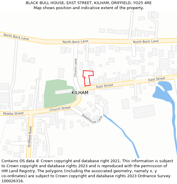 BLACK BULL HOUSE, EAST STREET, KILHAM, DRIFFIELD, YO25 4RE: Location map and indicative extent of plot