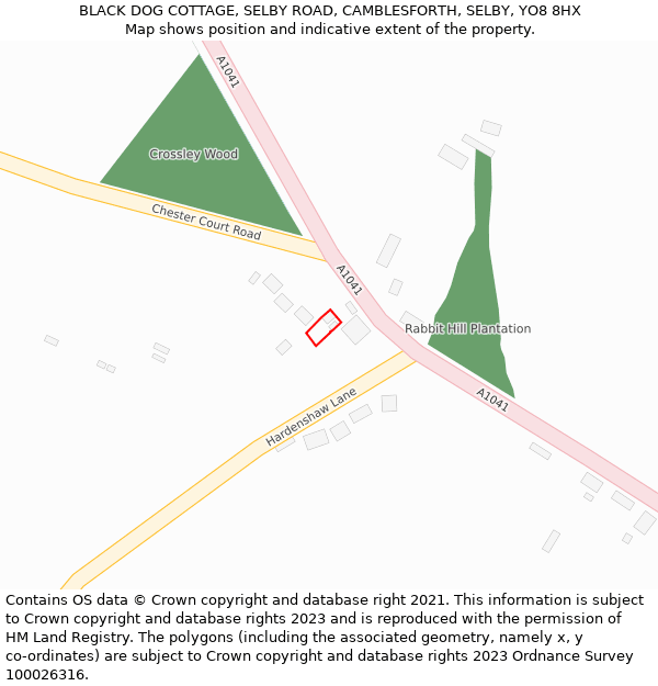 BLACK DOG COTTAGE, SELBY ROAD, CAMBLESFORTH, SELBY, YO8 8HX: Location map and indicative extent of plot
