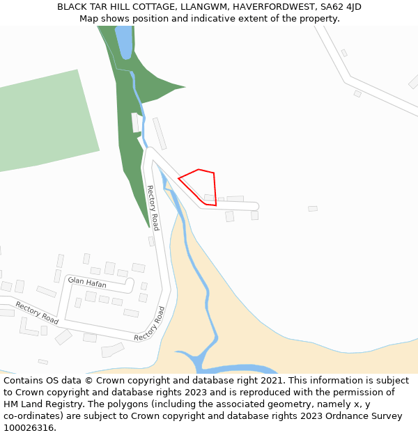 BLACK TAR HILL COTTAGE, LLANGWM, HAVERFORDWEST, SA62 4JD: Location map and indicative extent of plot