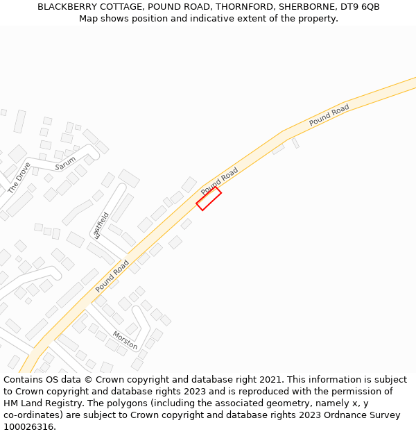 BLACKBERRY COTTAGE, POUND ROAD, THORNFORD, SHERBORNE, DT9 6QB: Location map and indicative extent of plot