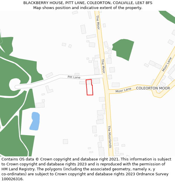 BLACKBERRY HOUSE, PITT LANE, COLEORTON, COALVILLE, LE67 8FS: Location map and indicative extent of plot