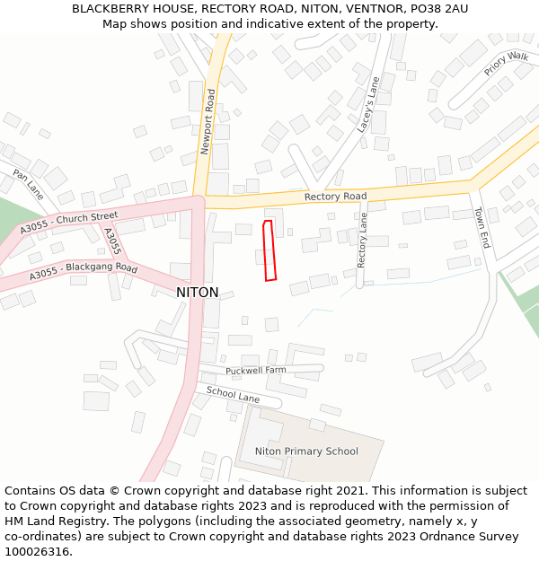 BLACKBERRY HOUSE, RECTORY ROAD, NITON, VENTNOR, PO38 2AU: Location map and indicative extent of plot