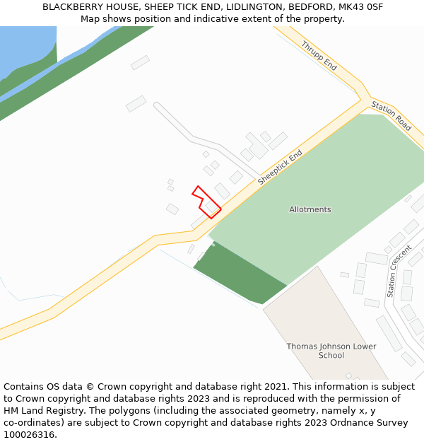 BLACKBERRY HOUSE, SHEEP TICK END, LIDLINGTON, BEDFORD, MK43 0SF: Location map and indicative extent of plot