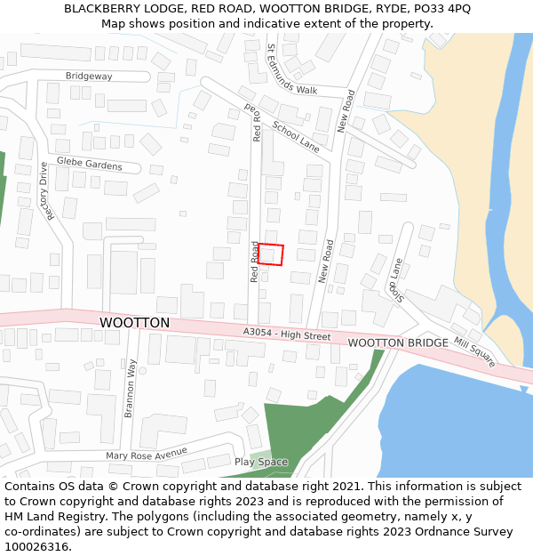 BLACKBERRY LODGE, RED ROAD, WOOTTON BRIDGE, RYDE, PO33 4PQ: Location map and indicative extent of plot