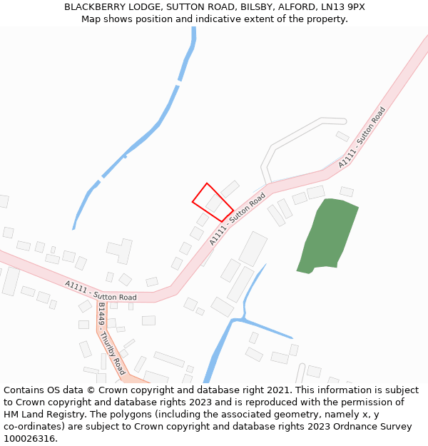 BLACKBERRY LODGE, SUTTON ROAD, BILSBY, ALFORD, LN13 9PX: Location map and indicative extent of plot